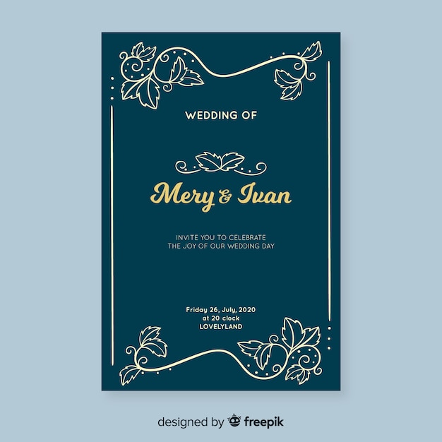 Free vector beautiful retro wedding invitation template