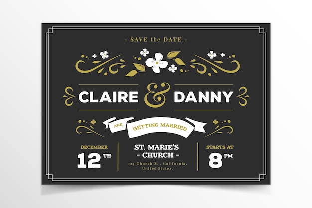 Free vector beautiful retro wedding invitation