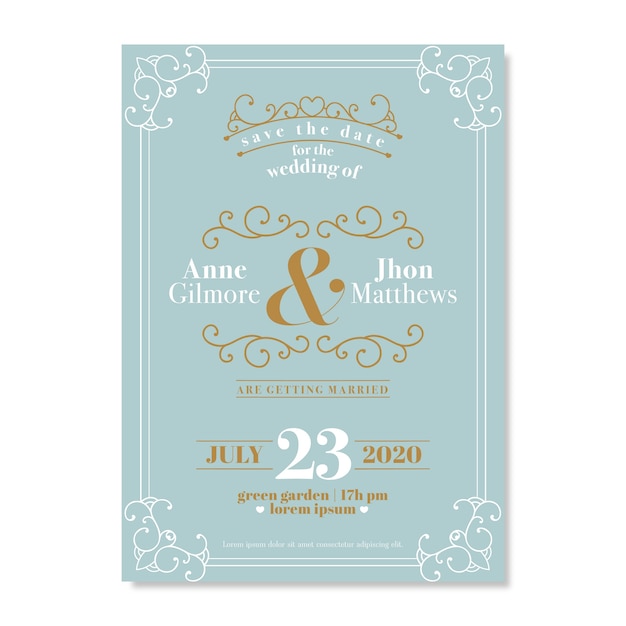 Free vector beautiful retro wedding invitation