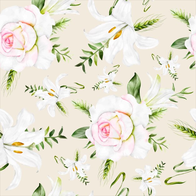 beautiful romantic floral wreath seamless pattern