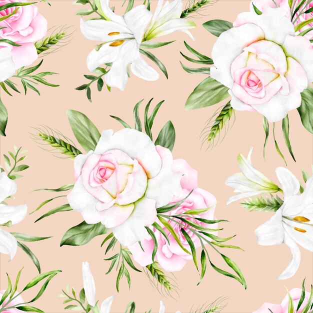 beautiful romantic floral wreath seamless pattern