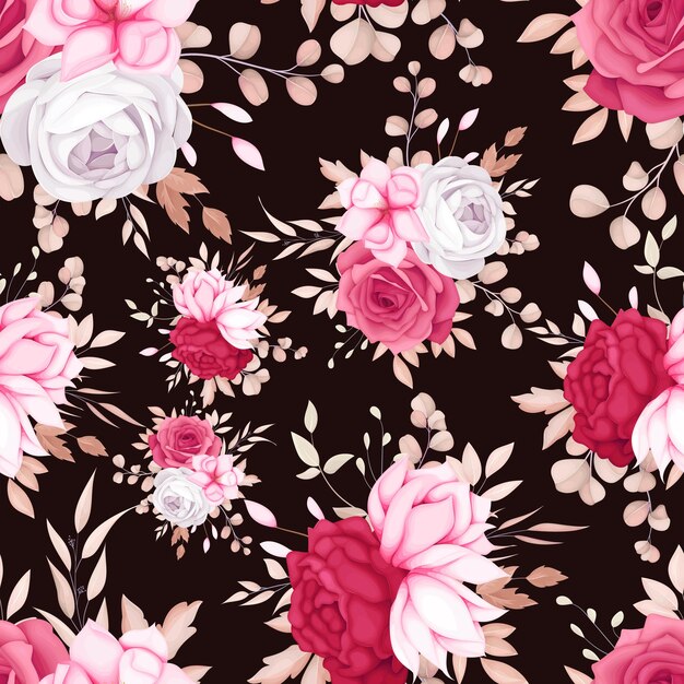 beautiful romantic maroon flower seamless pattern