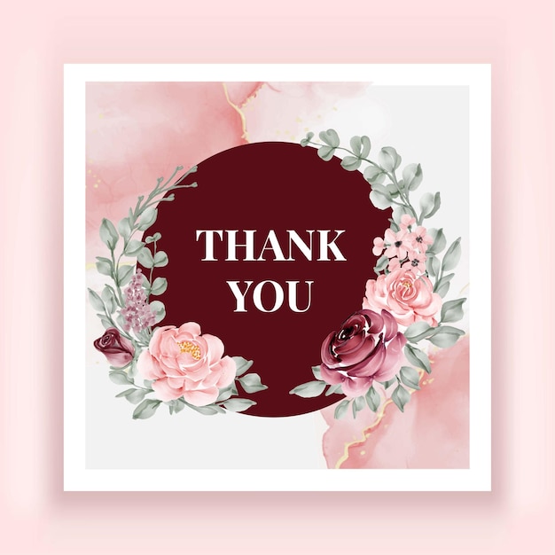 Beautiful rose flower watercolor thank you card
