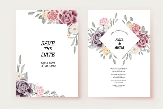 Beautiful rose flower wedding invitation card template