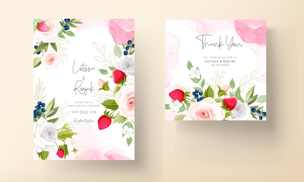 красивая роза цветочная свадебная пригласительная открытка с ботанической клубникой и черникой