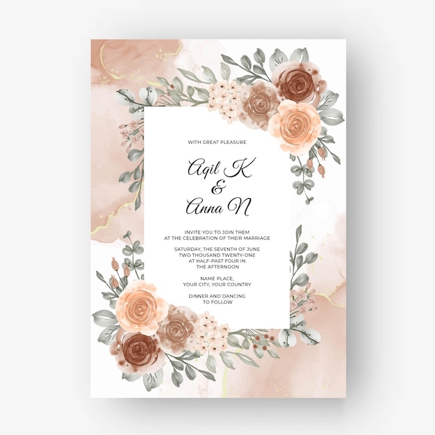 Free vector beautiful rose frame background for wedding invitation with beige soft pastel color