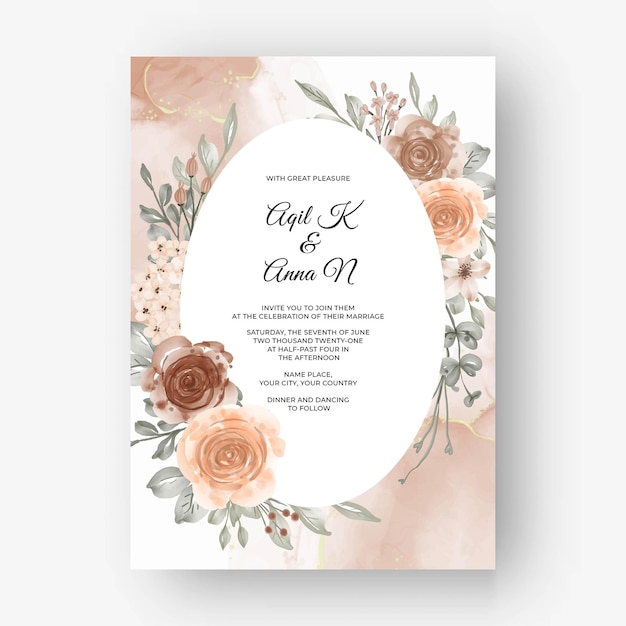 Beautiful rose frame background for wedding invitation with beige soft pastel color