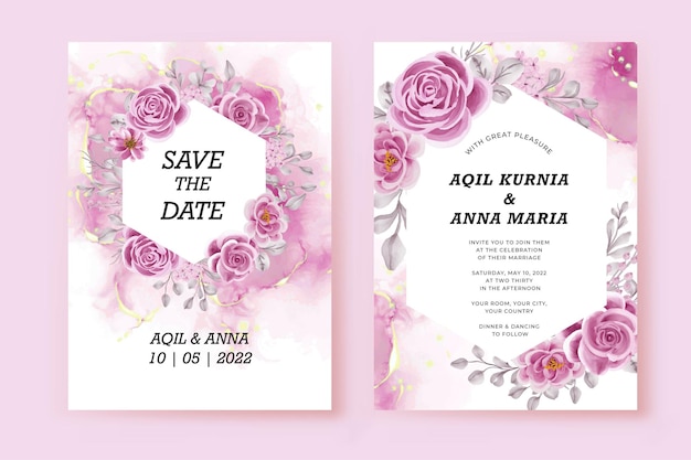 Красивая розовая свадебная открытка шаблон