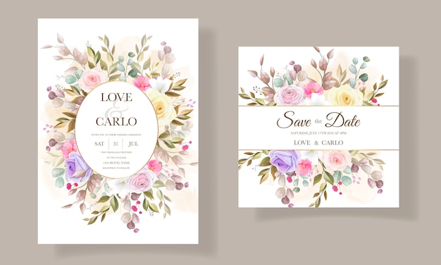 Free vector beautiful roses flower invitation card template designs