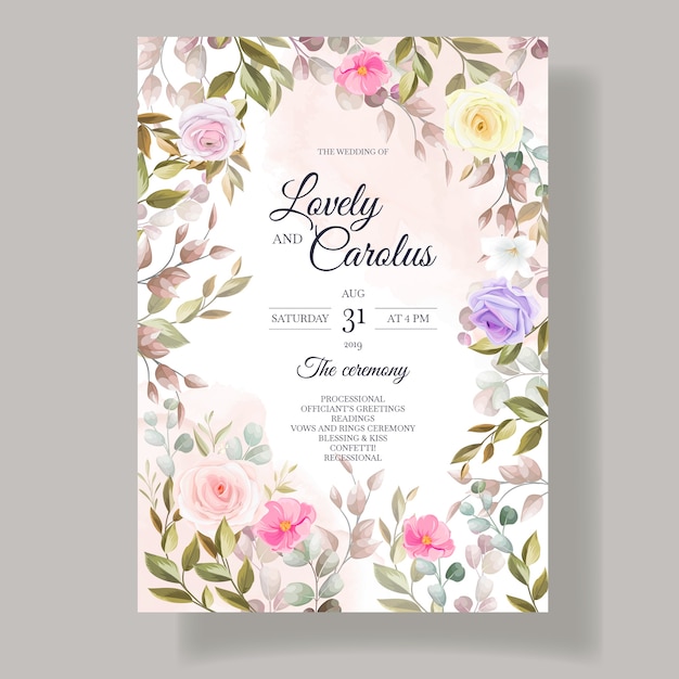 Free vector beautiful roses flower invitation card template designs