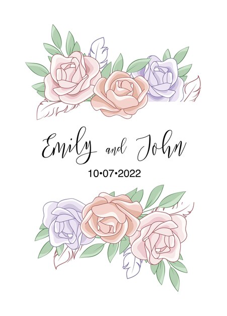 美しいバラの結婚式の招待カードのテンプレート