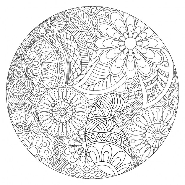  Beautiful rounded Mandala design with ethnic floral pattern, Vintage decorative element for coloring book. 