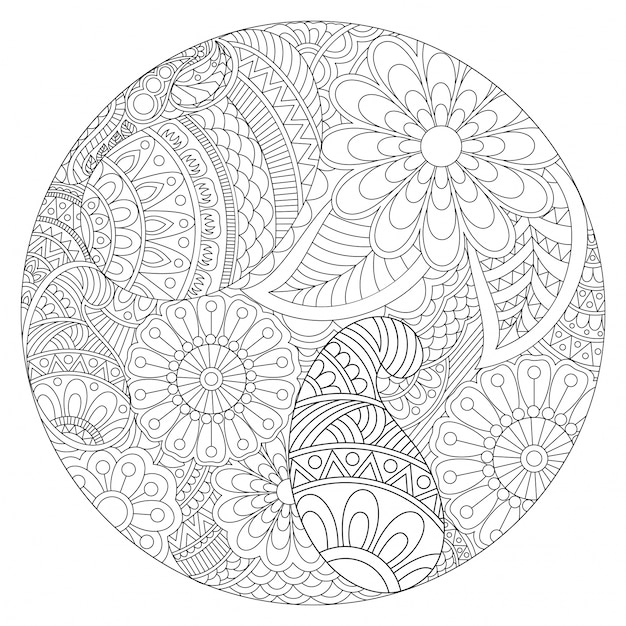 민족 꽃 패턴, 색칠에 대 한 빈티지 장식 요소와 아름 다운 둥근 된 만다라 디자인.