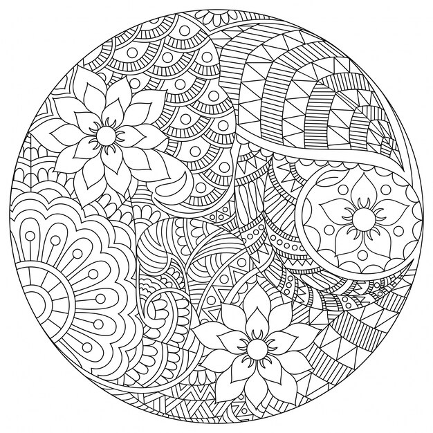 민족 꽃 패턴, 빈티지 장식 요소와 아름 다운 둥근 된 만다라 디자인.