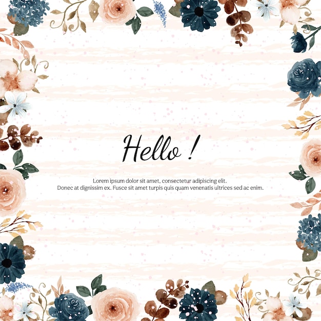 Beautiful Rustic Blue Watercolor Floral Background