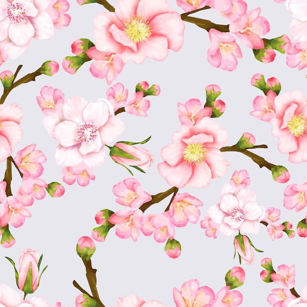 Free vector beautiful seamless pattern cherry blossom flower