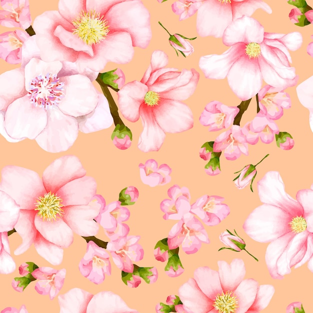 Beautiful seamless pattern cherry blossom flower