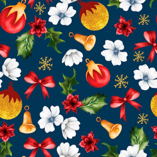 Free vector beautiful seamless pattern floral and christmas ornament