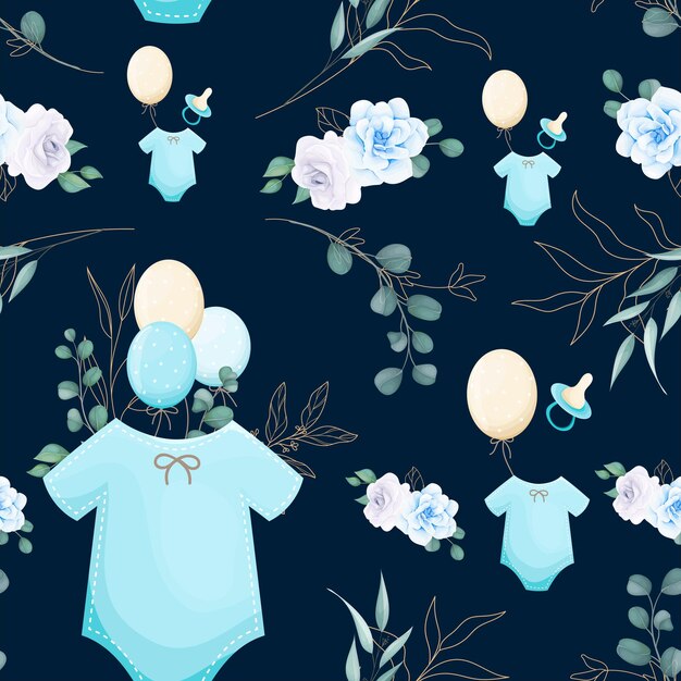 beautiful seamless pattern floral and gold leaves with cute baby ornamentc