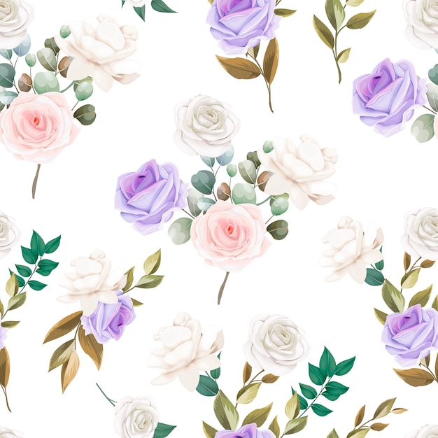 Beautiful seamless pattern flowers and leaves design