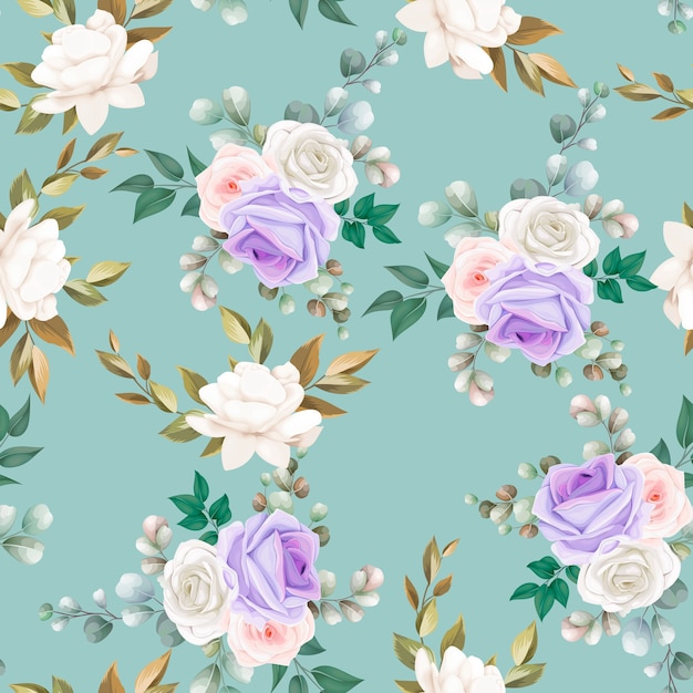 Beautiful seamless pattern flowers and leaves design