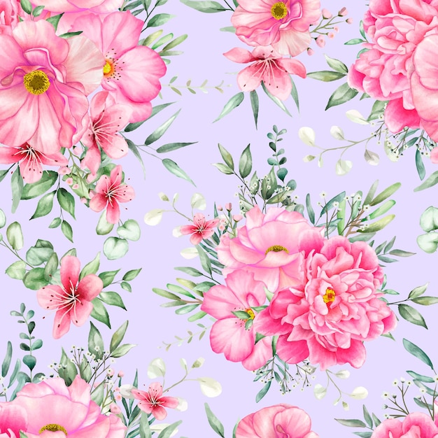 beautiful seamless pattern flowers and leaves watercolor