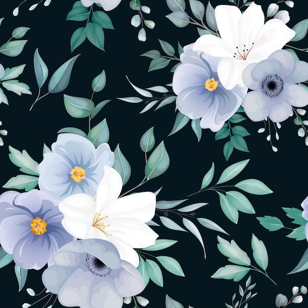 Beautiful seamless pattern with elegant flower and leaves