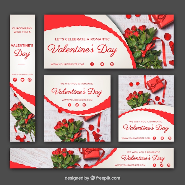 Beautiful set of banners and cards for valentine