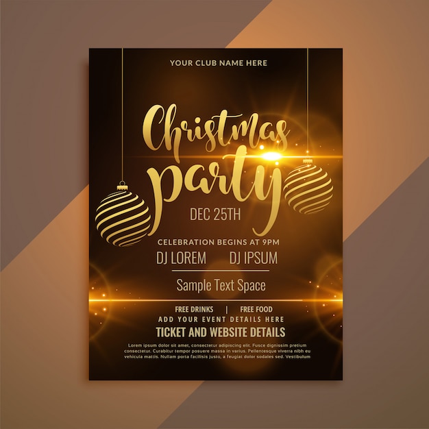 Free vector beautiful shiny christmas party flyer template