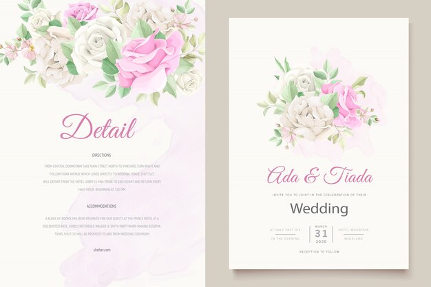 beautiful soft floral and leaves wedding invitation card set