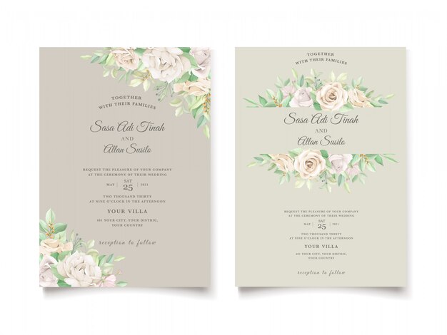 Beautiful soft floral and leaves wedding invitation card set