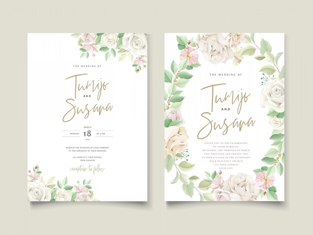 Beautiful soft floral and leaves wedding invitation card