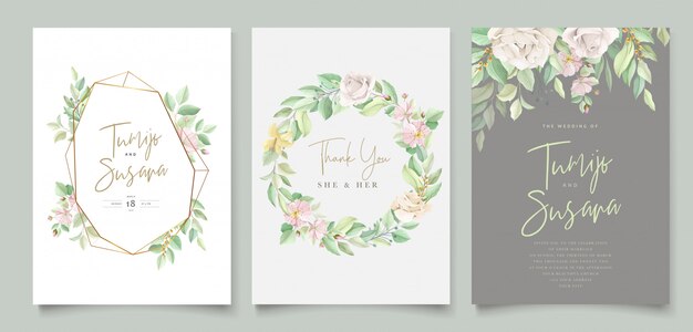 Beautiful soft floral and leaves wedding invitation card