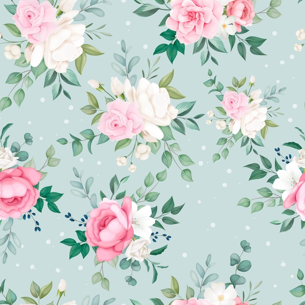 Free vector beautiful soft floral seamless pattern design