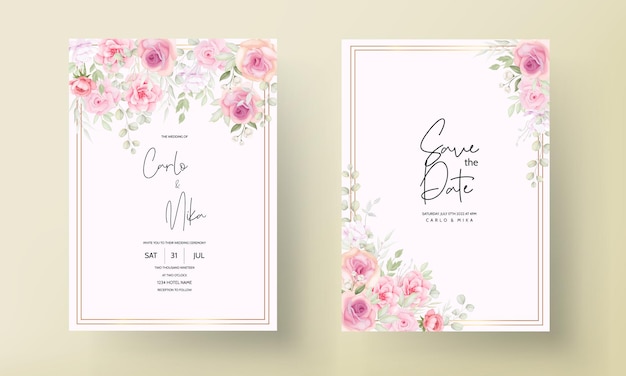 Free vector beautiful soft flower wedding invitation card