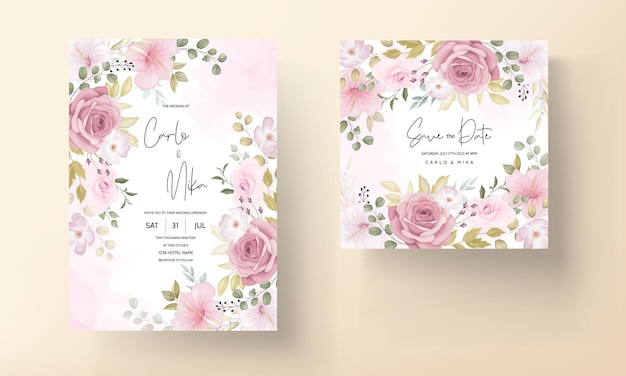 Beautiful soft hand drawn floral wedding invitation set