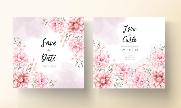 Beautiful soft peach and brown floral watercolor wedding card