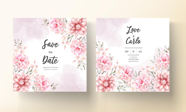아름다운 부드러운 복숭아와 갈색 꽃 수채화 웨딩 카드