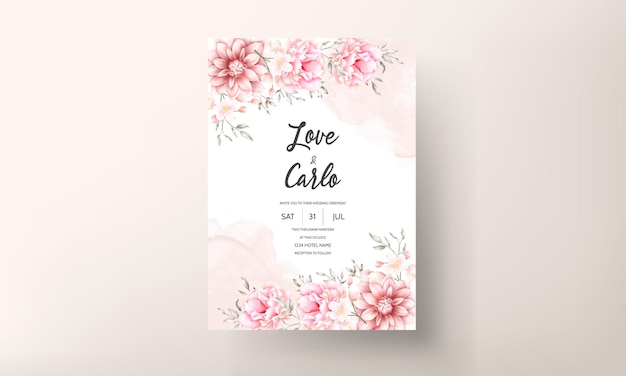 Красивая нежная персиково-коричневая цветочная акварельная свадебная открытка