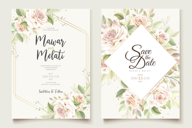 Free vector beautiful soft roses invitation card set