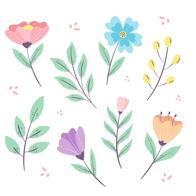 무료 벡터 아름다운 봄 꽃 모음