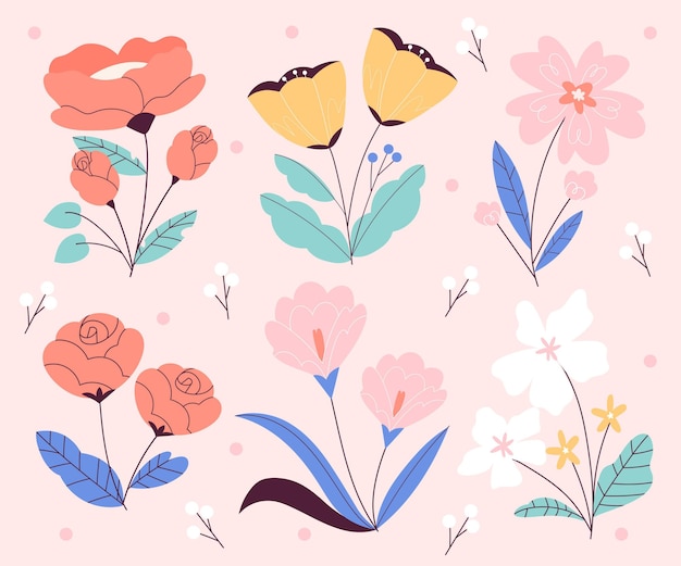 Free vector beautiful spring flower set