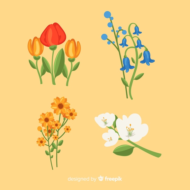 Бесплатное векторное изображение Коллекция красивых весенних цветов