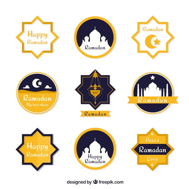 Free vector beautiful stickers set of ramadan