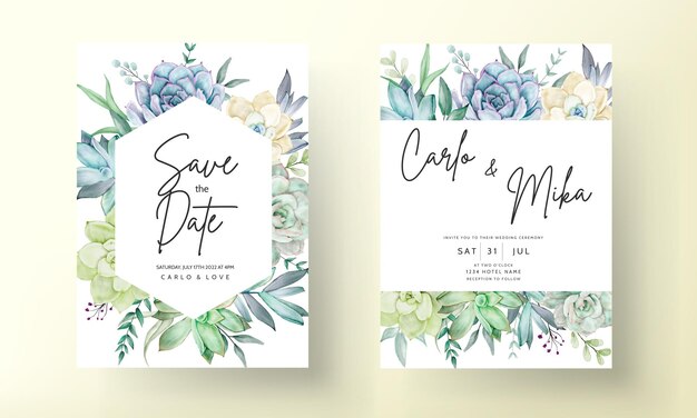 美しいジューシーな花の水彩画の結婚式の招待カードセット