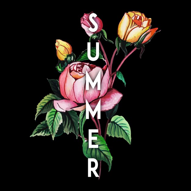 Beautiful Summer Background with Watercolor Floral