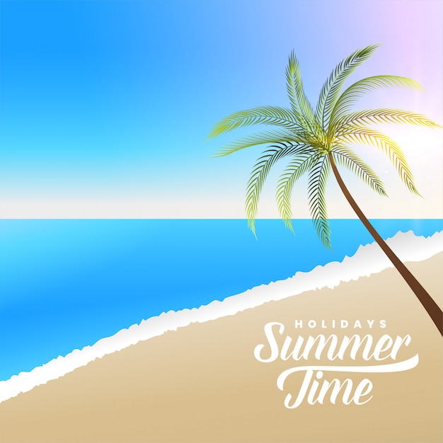 Free vector beautiful summer beach scene with palm tree