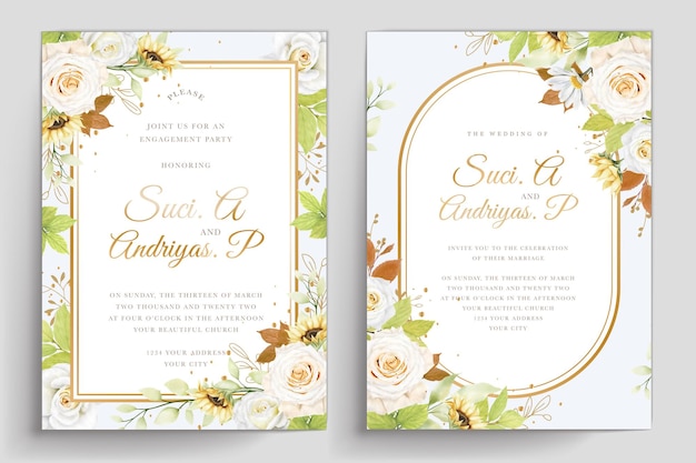 Free vector beautiful sun flower and roses background wreath card design