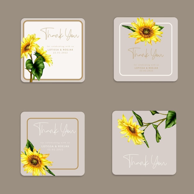 Beautiful sun flower watercolor wedding label collection