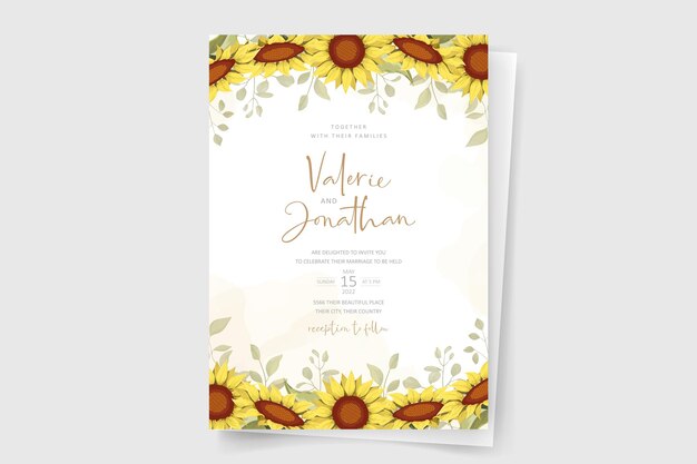 Beautiful sunflower wedding invitation card template